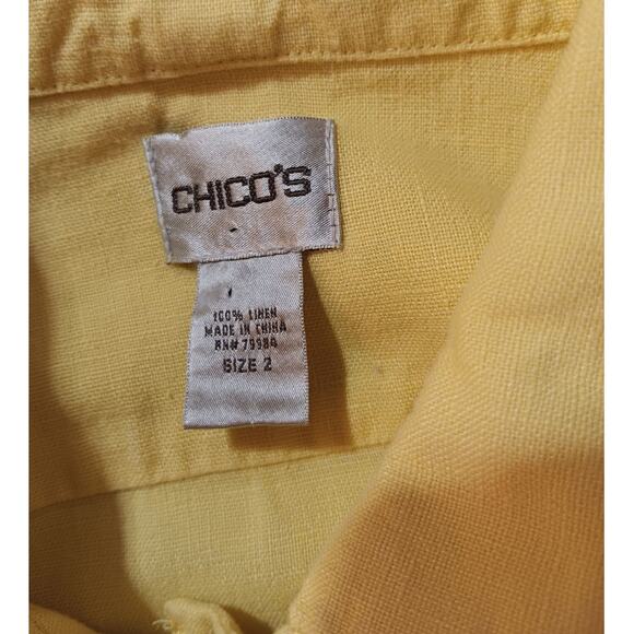 CHICO'S 1 Yellow 100% Linen Jacket M Pockets Light Office Career Travel Vacation - Picture 7 of 10